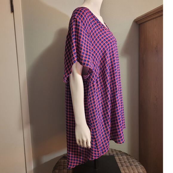 Torrid Plaid V Neck Short Sleeve Tunic Top Womens Plus Size 5X Blouse Oversized - Picture 9 of 12